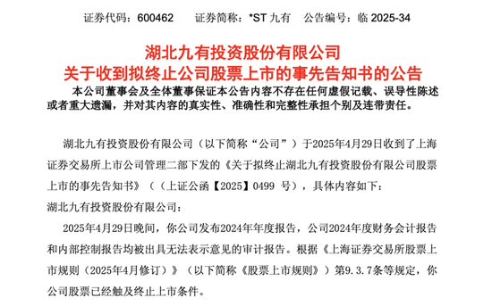 *ST九有，造假者退市！